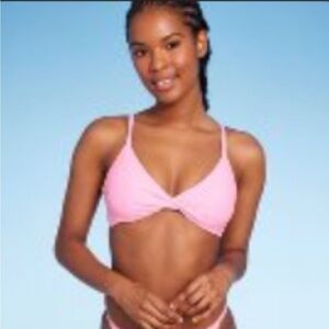 NWT Hot Pink Twist-Front Bikini Top